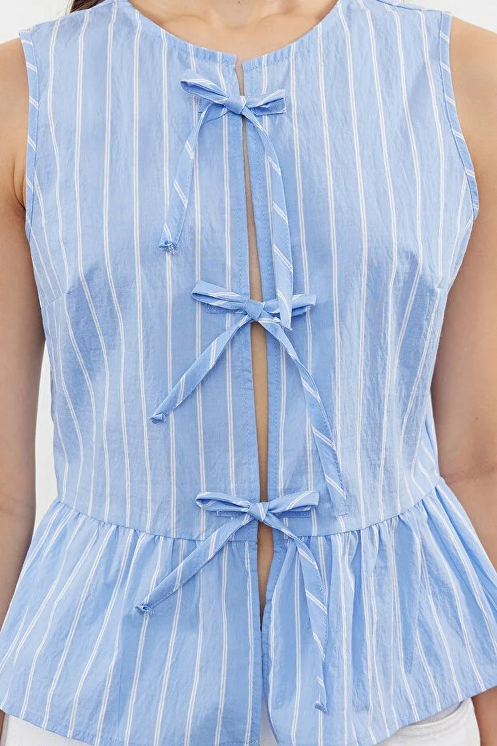 Striped Tie Front Sleeveless Woven Blouse