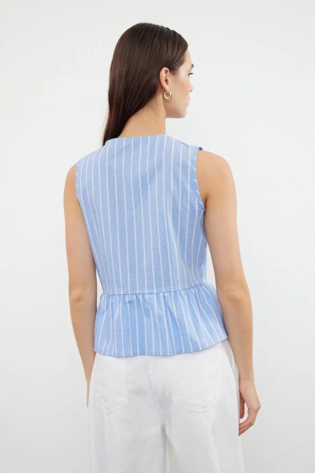 Striped Tie Front Sleeveless Woven Blouse