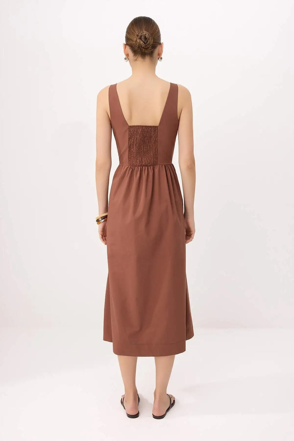 Square Neck Thick Strap Midi Dress with Corset Seam Detail