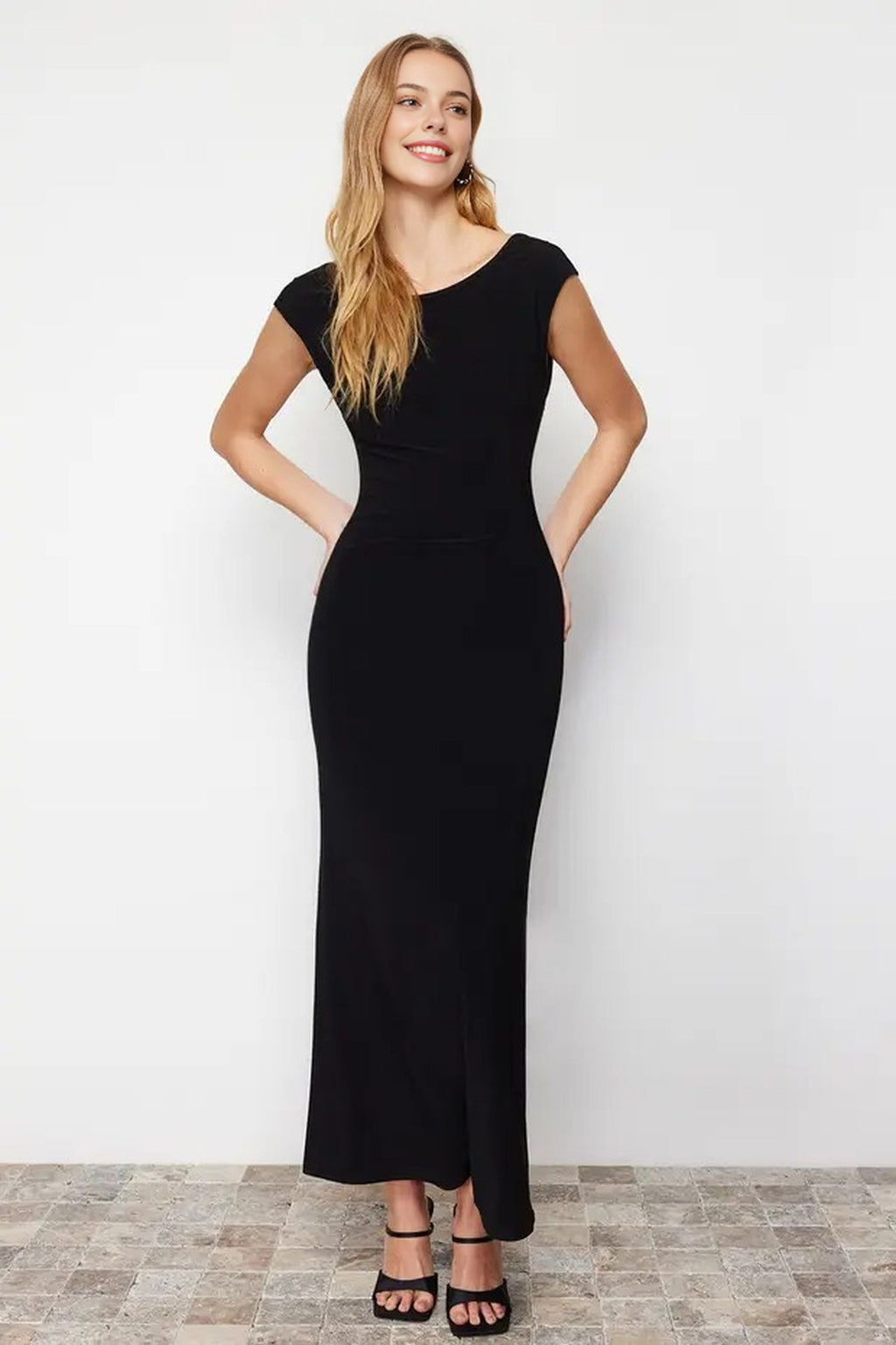 Backless Fitted Maxi Stretch Knit Pencil Dress