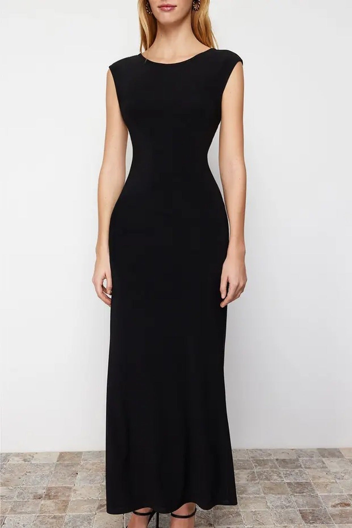 Backless Fitted Maxi Stretch Knit Pencil Dress