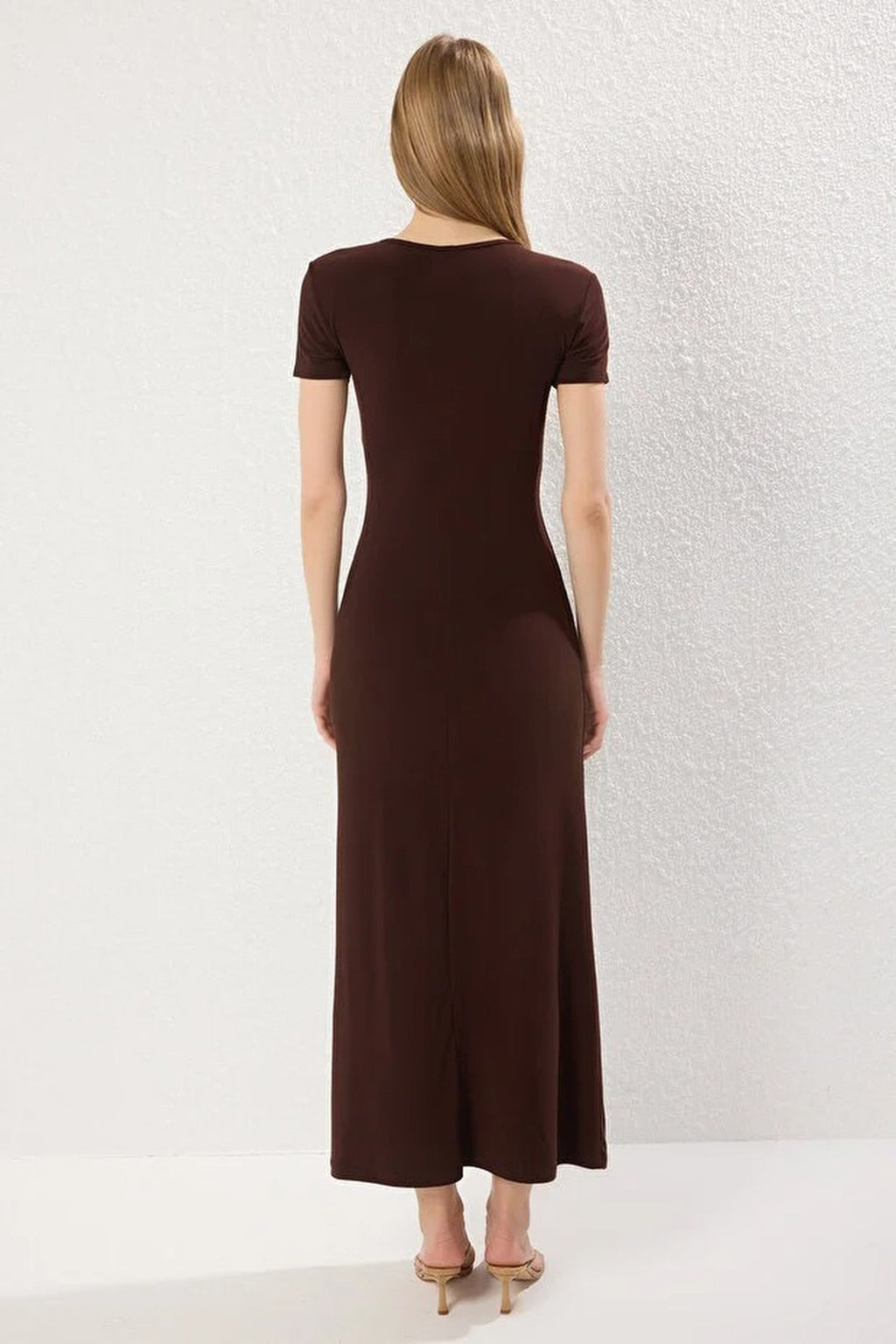 Fitted Crew Neck Stretch Knit Maxi Pencil Dress