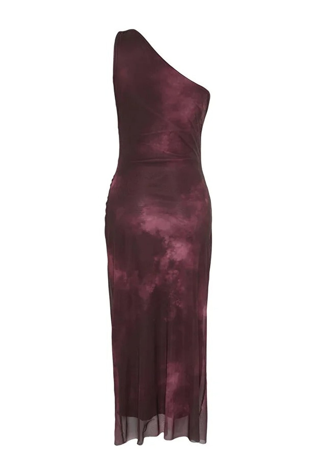 One-Sleeve Tulle Stretch Knit Midi Pencil Dress with Accessory Details