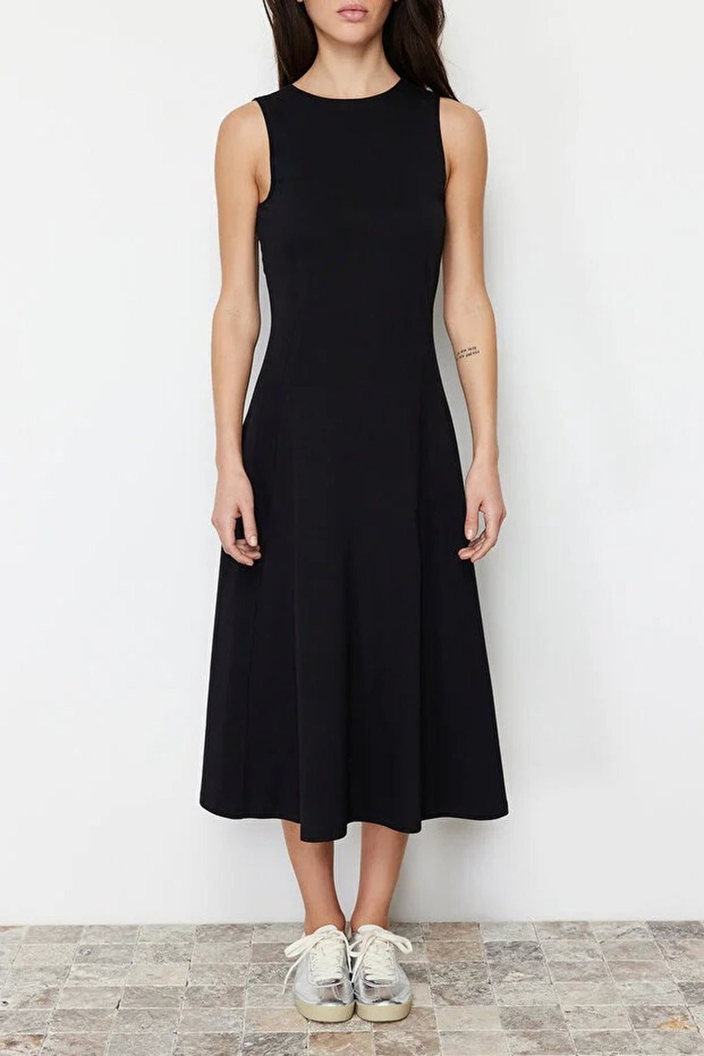 Boat Neck Sleeveless Skater Midi Dress