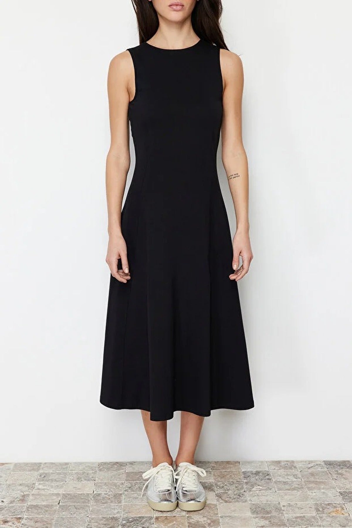 Boat Neck Sleeveless Skater Midi Dress