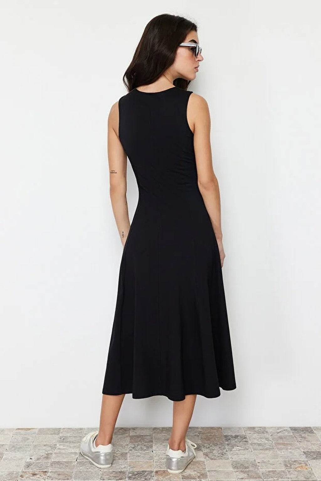 Boat Neck Sleeveless Skater Midi Dress