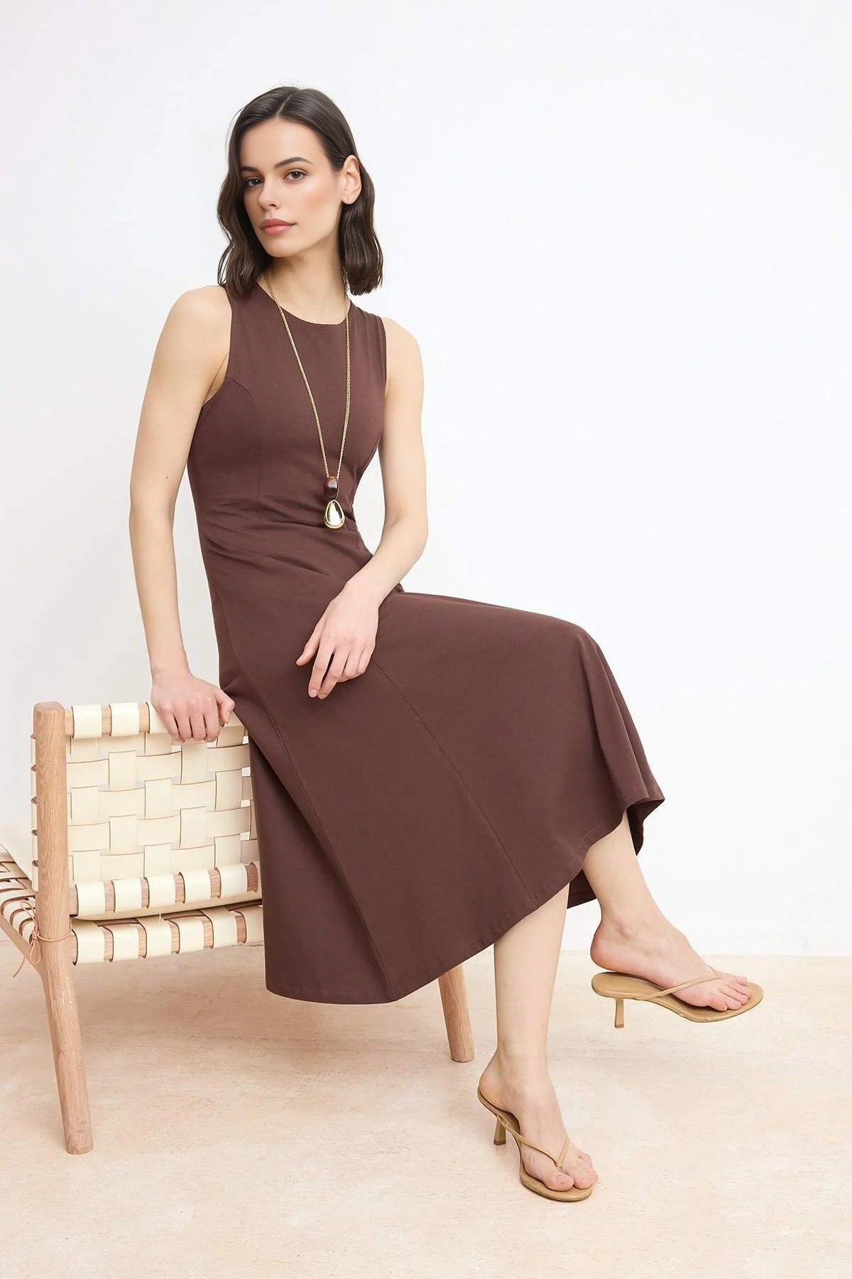 Boat Neck Sleeveless Skater Midi Dress