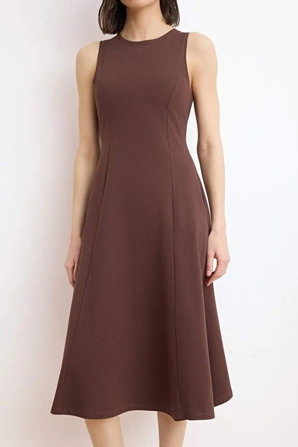 Boat Neck Sleeveless Skater Midi Dress