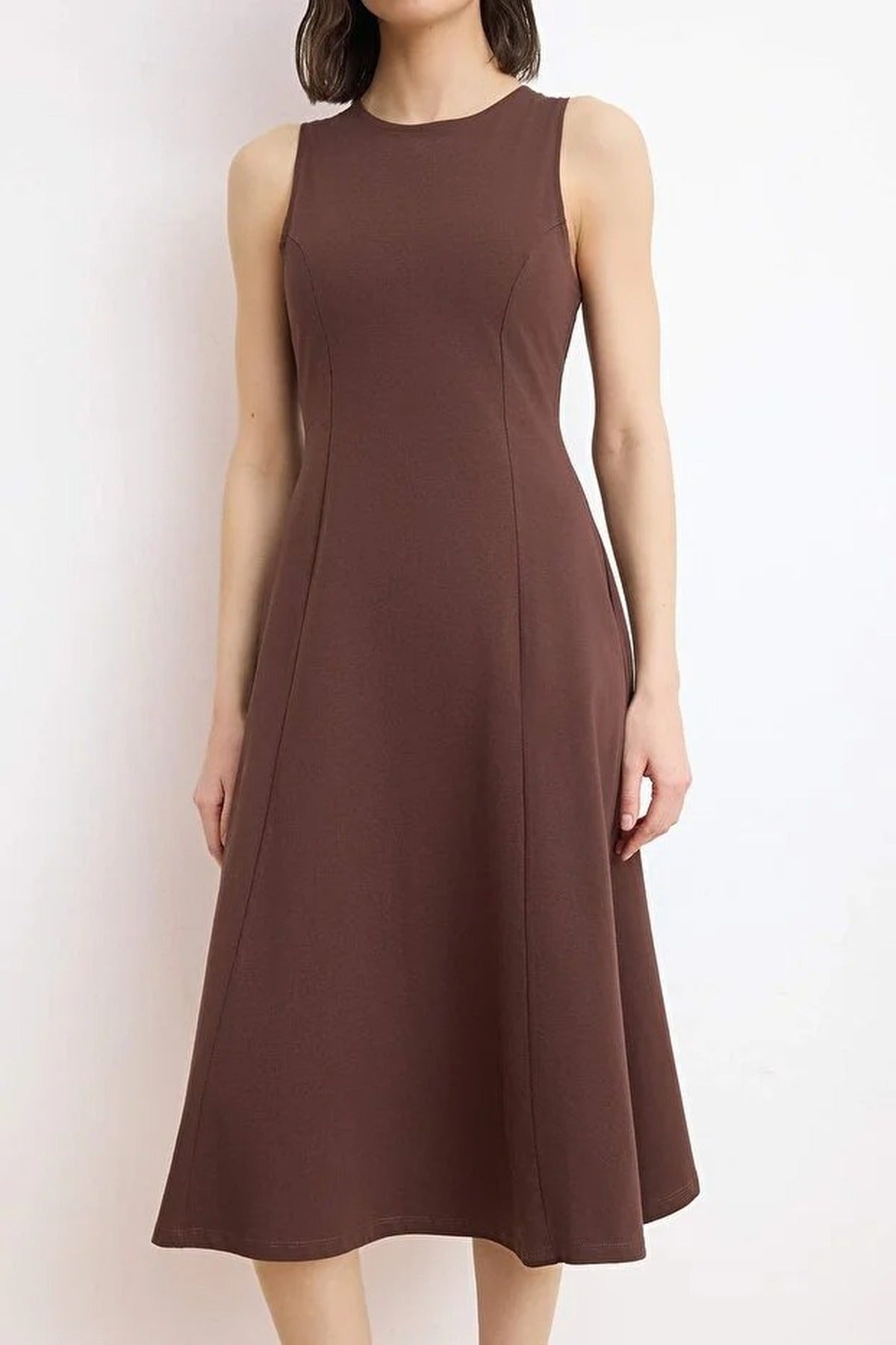 Boat Neck Sleeveless Skater Midi Dress