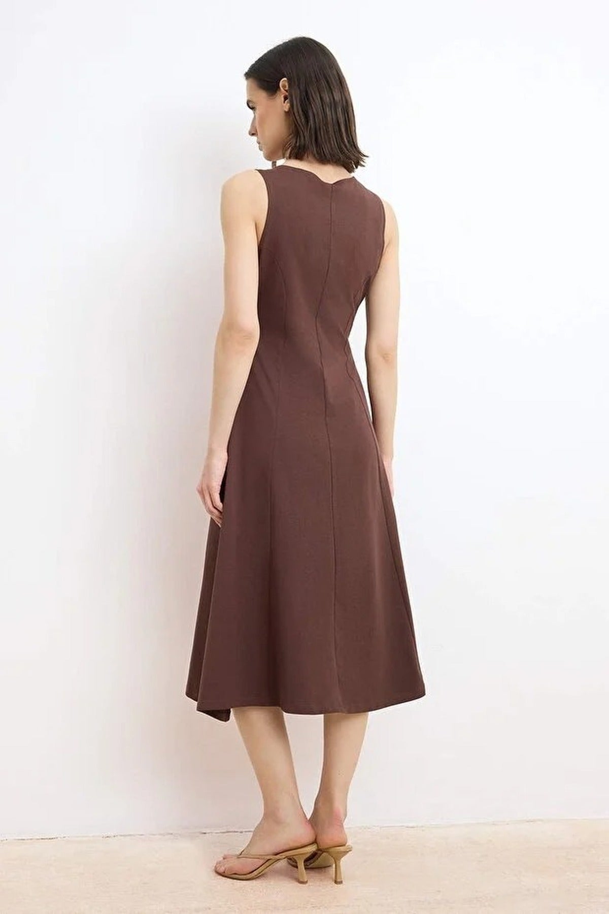 Boat Neck Sleeveless Skater Midi Dress