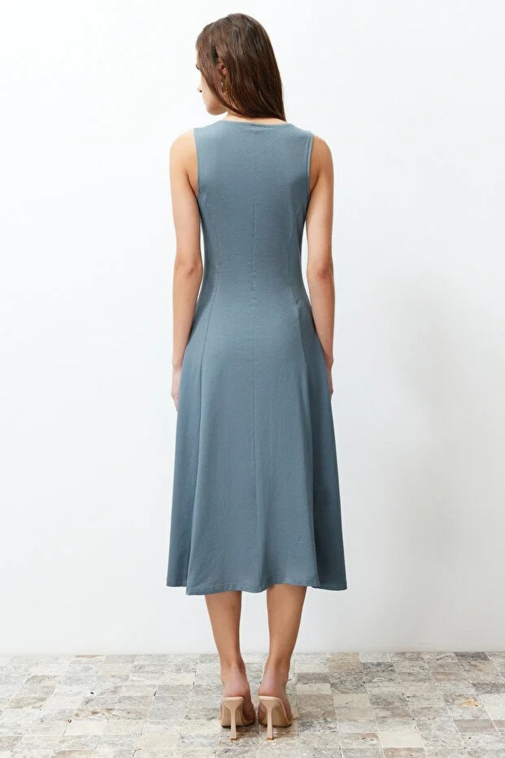 Boat Neck Sleeveless Skater Midi Dress