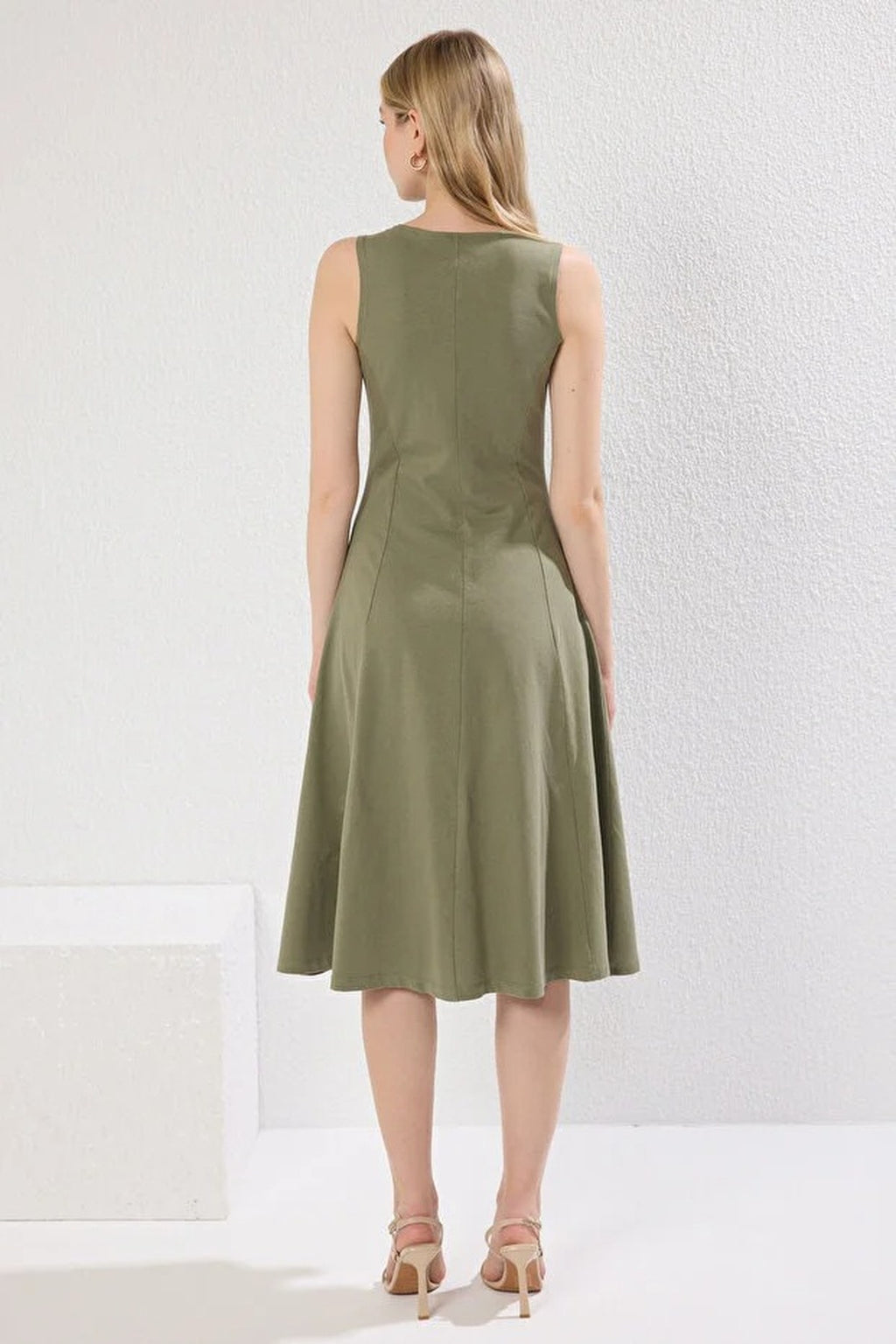 Boat Neck Sleeveless Skater Midi Dress