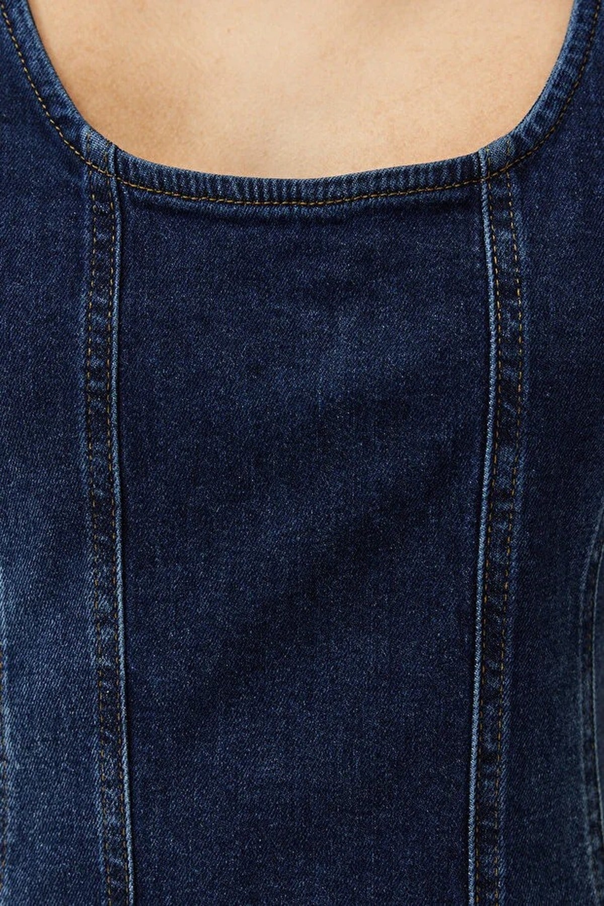 Stitching Detail Fitted Mini Stretch Denim Dress