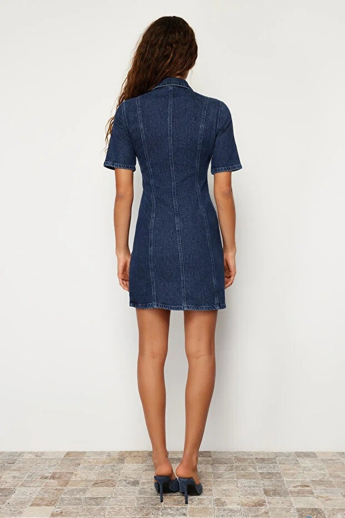 Zip-Up Fitted Mini Flexible Denim Dress