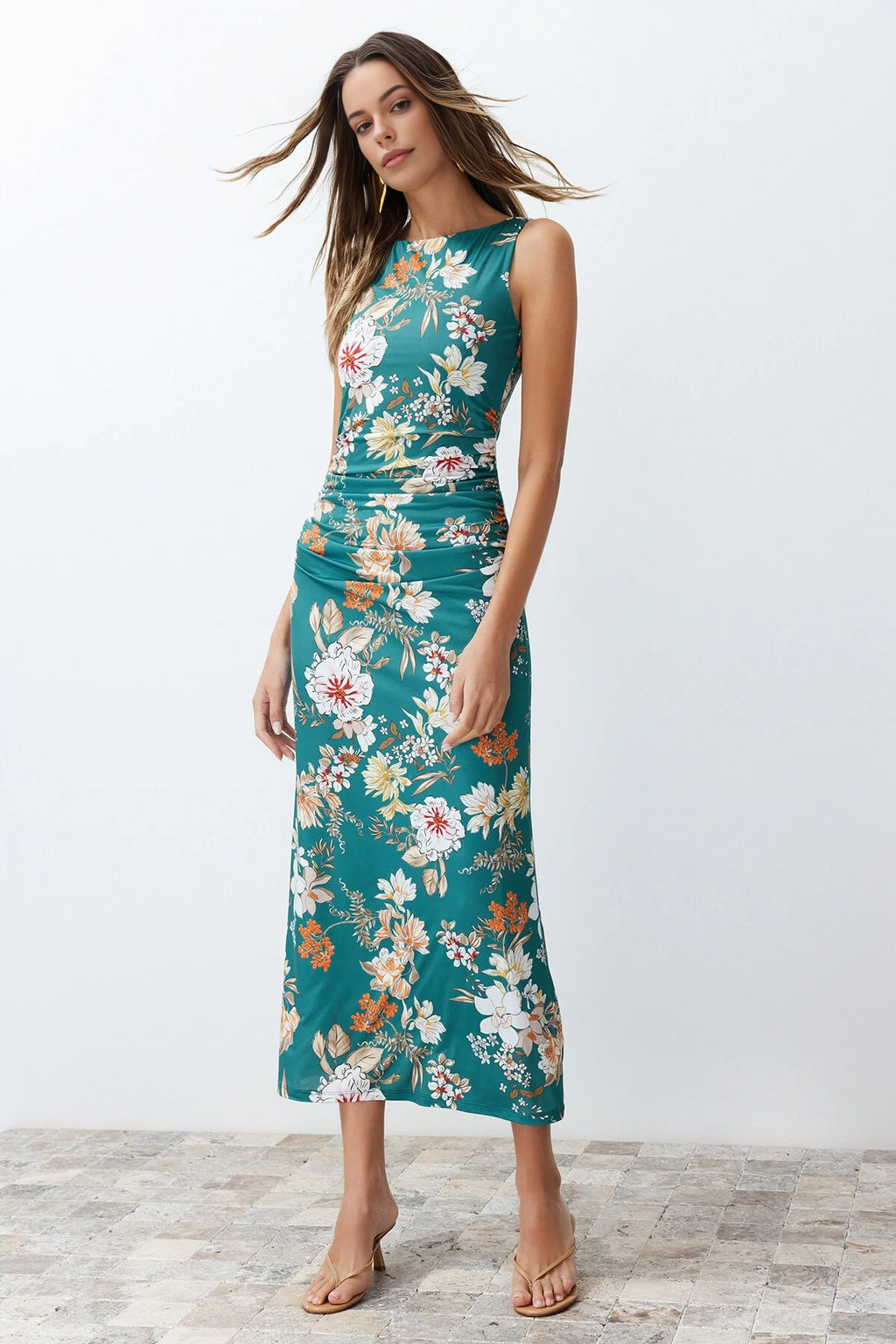Floral Print Fitted Flexible Knit Pencil Dress