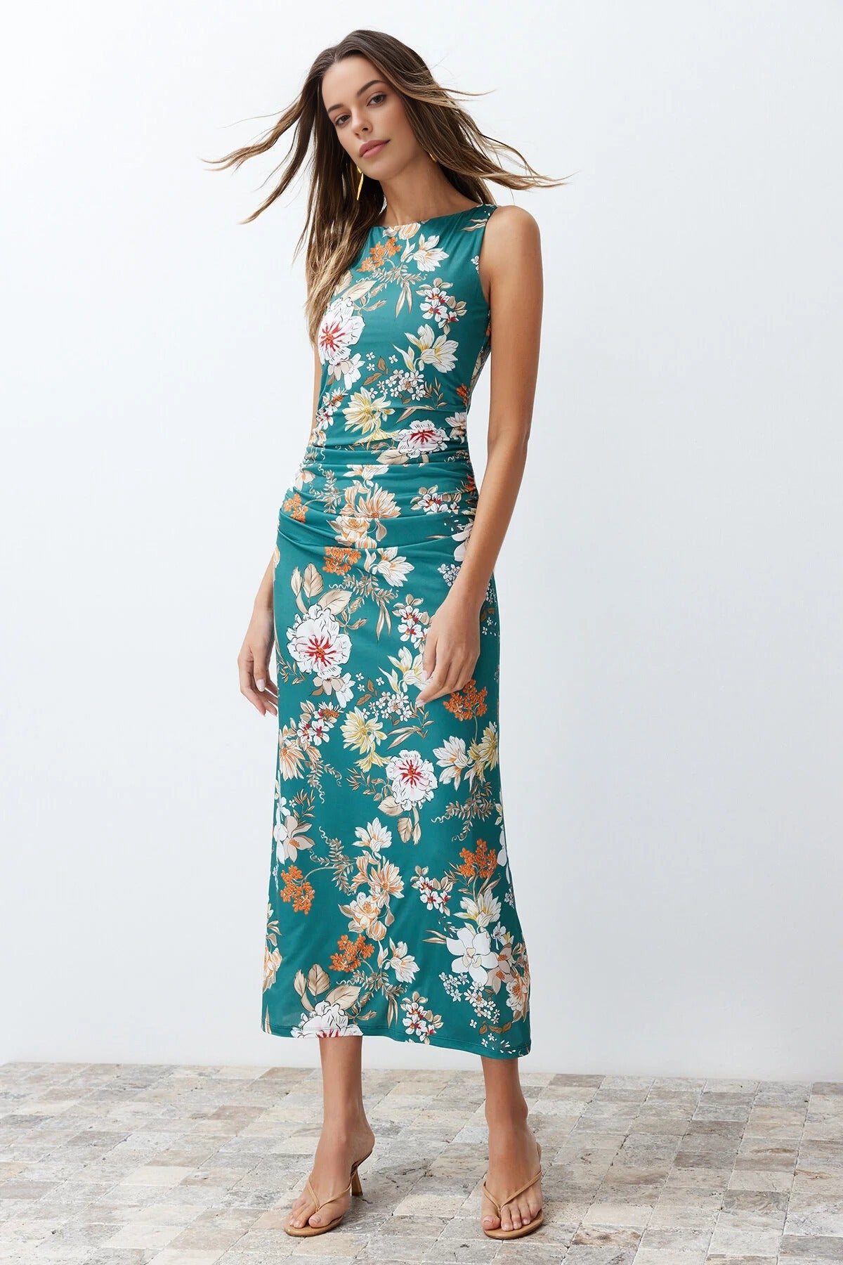 Floral Print Fitted Flexible Knit Pencil Dress