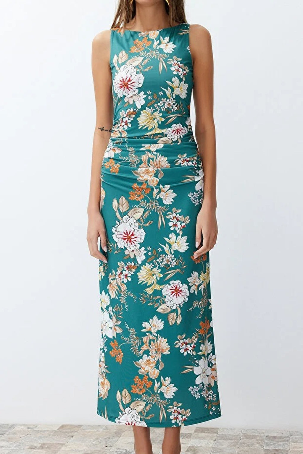 Floral Print Fitted Flexible Knit Pencil Dress
