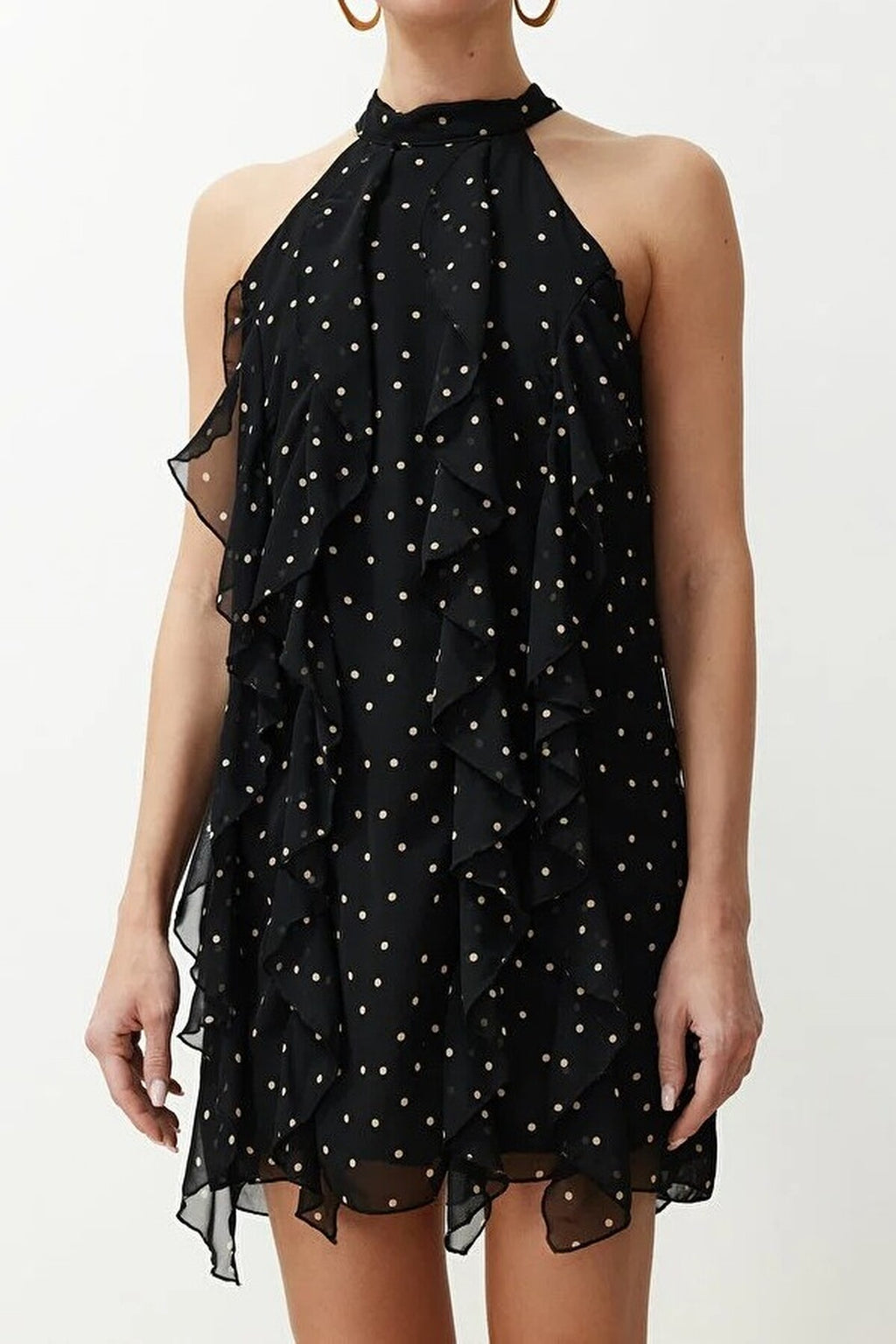 Polka Dot Ruffled Chiffon Lined Mini Woven Dress