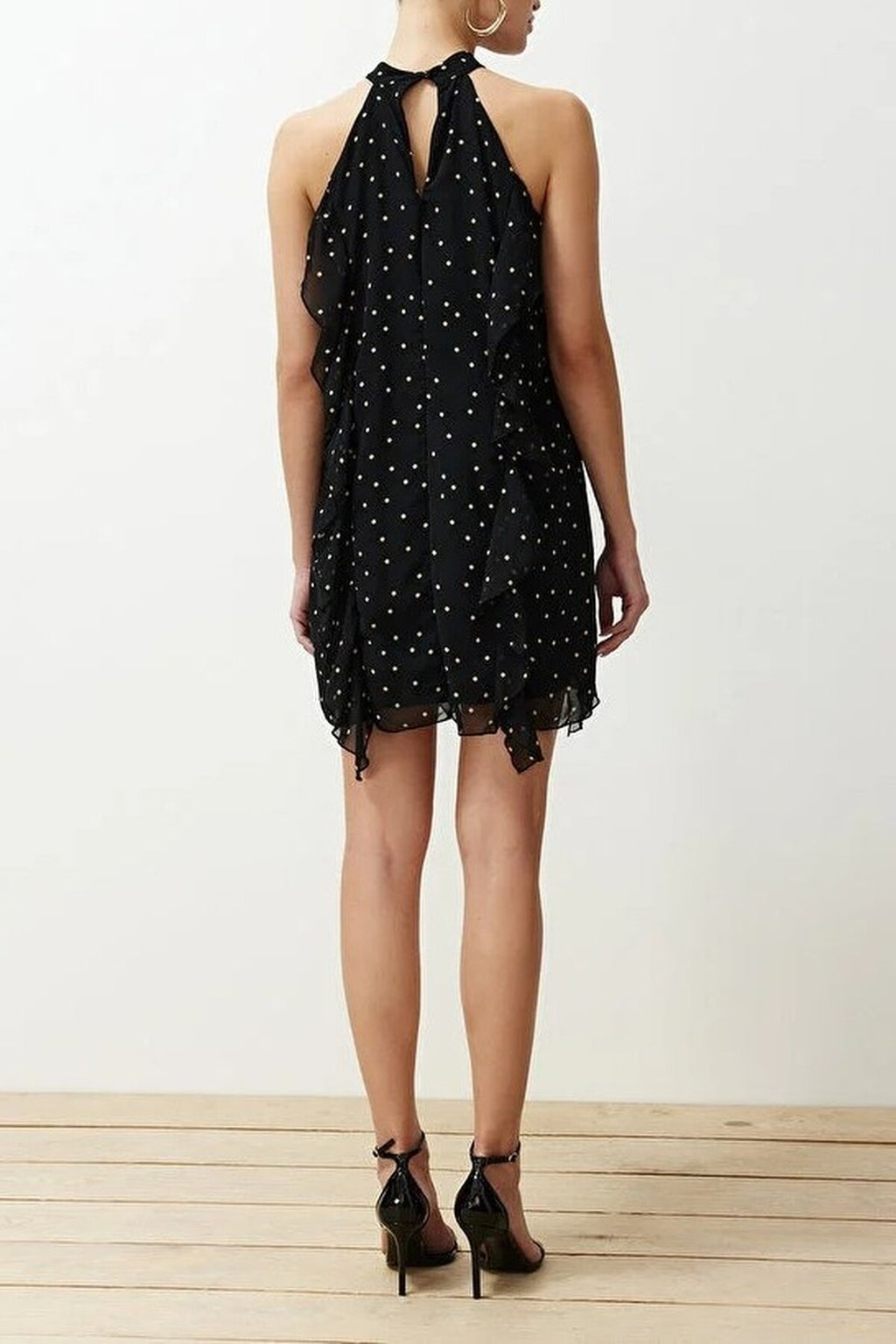 Polka Dot Ruffled Chiffon Lined Mini Woven Dress