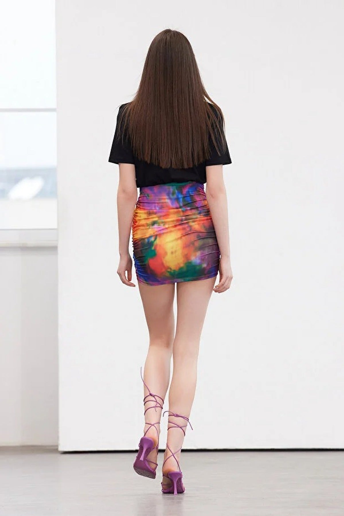 Patterned Ruched Stretch Knit Mini Dress
