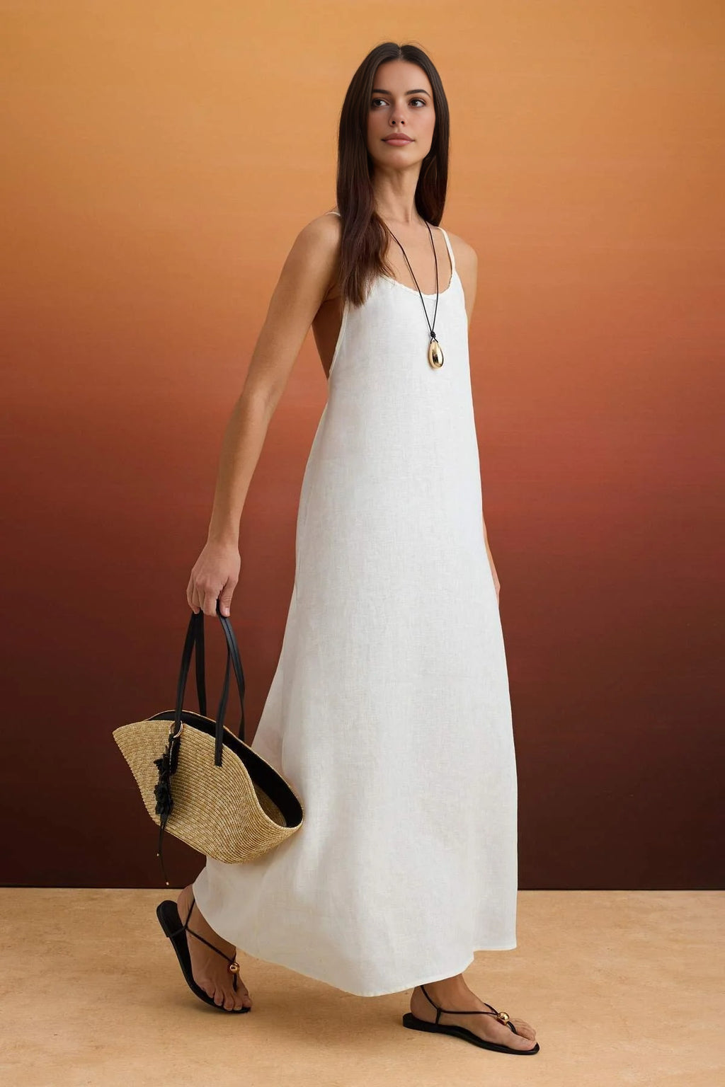 V Neck Back Detail Maxi Dress