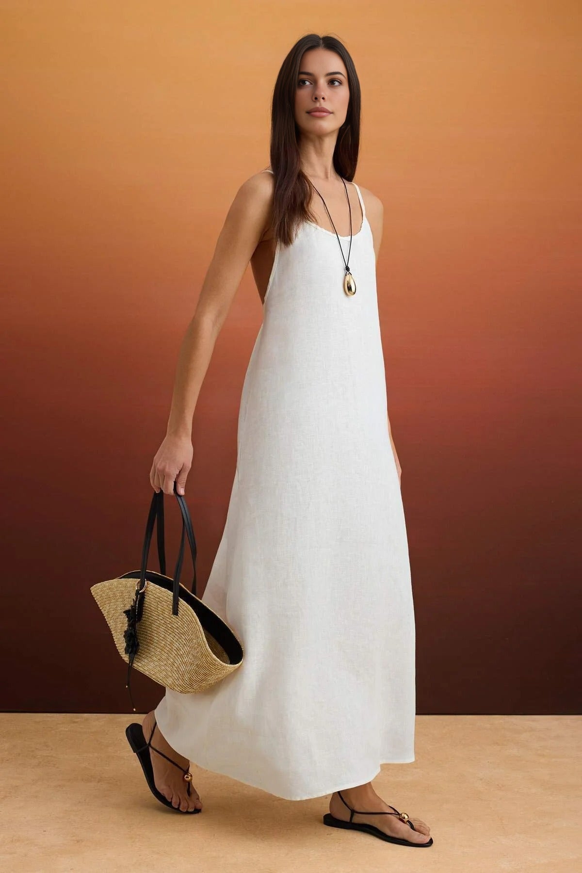 V Neck Back Detail Maxi Dress
