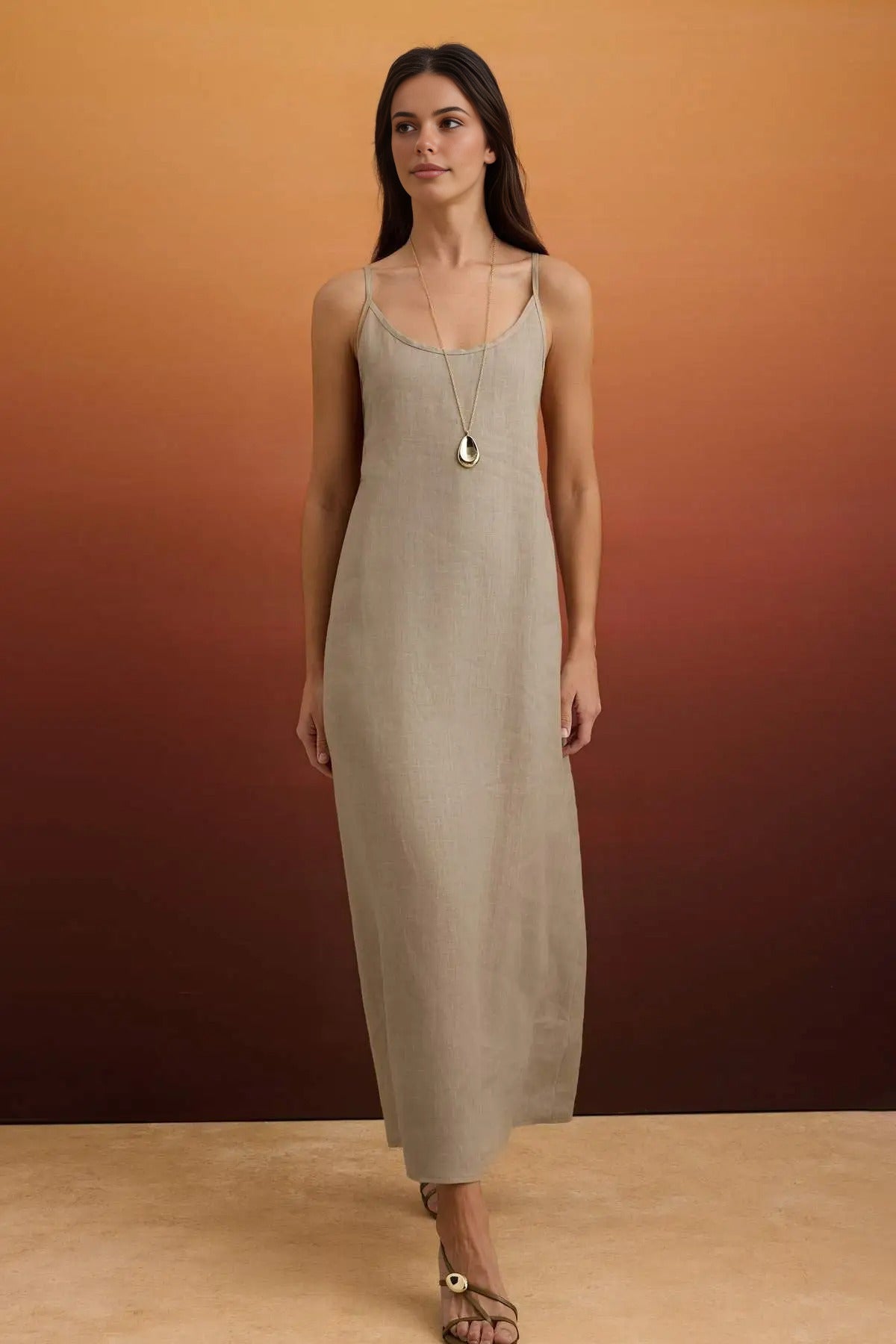 V Neck Back Detail Maxi Dress