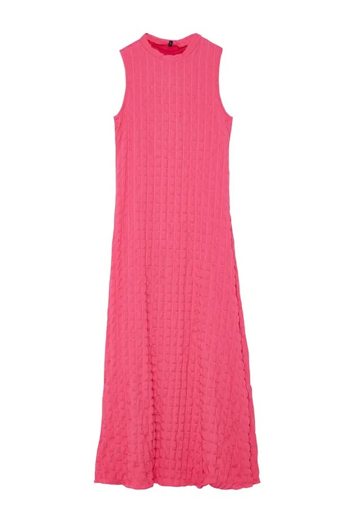 Plain Textured A-Line Neckline Textured Maxi Dress