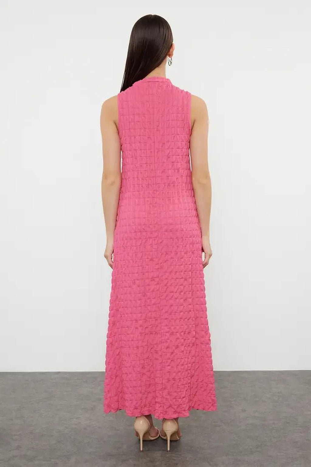 Plain Textured A-Line Neckline Textured Maxi Dress