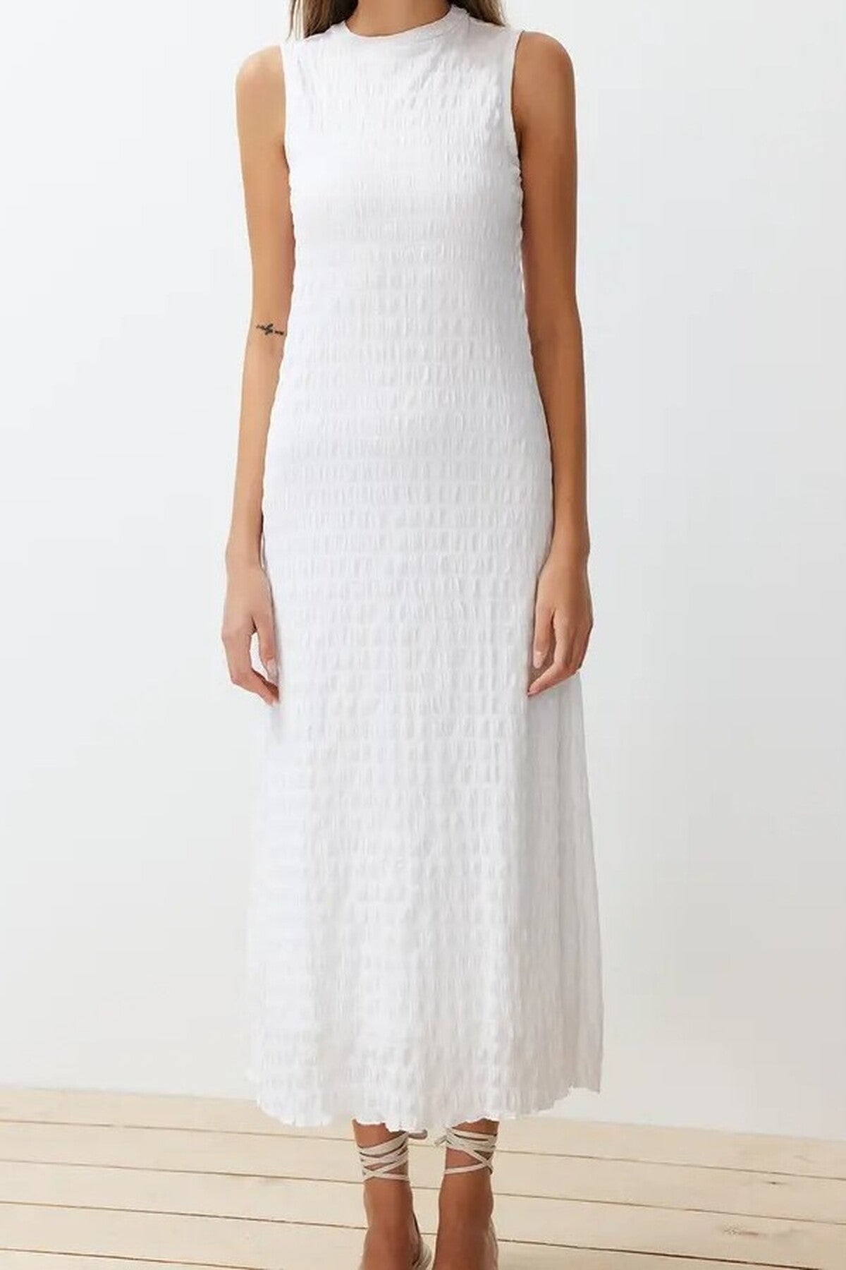 Plain Textured A-Line Neckline Textured Maxi Dress