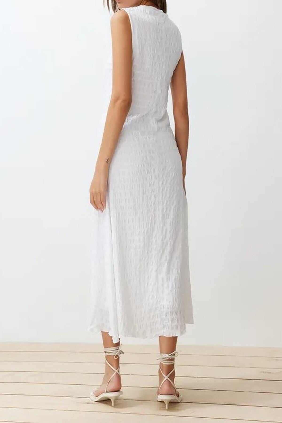 Plain Textured A-Line Neckline Textured Maxi Dress