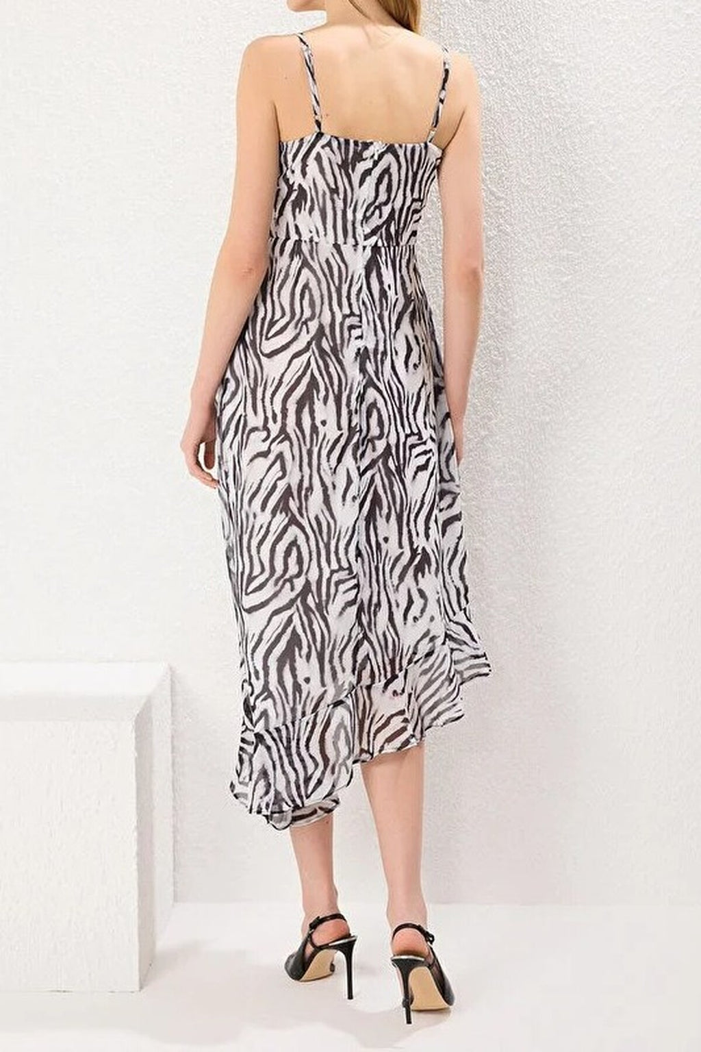 Floral Ruffled A-Line Lined Chiffon Woven Maxi Dress