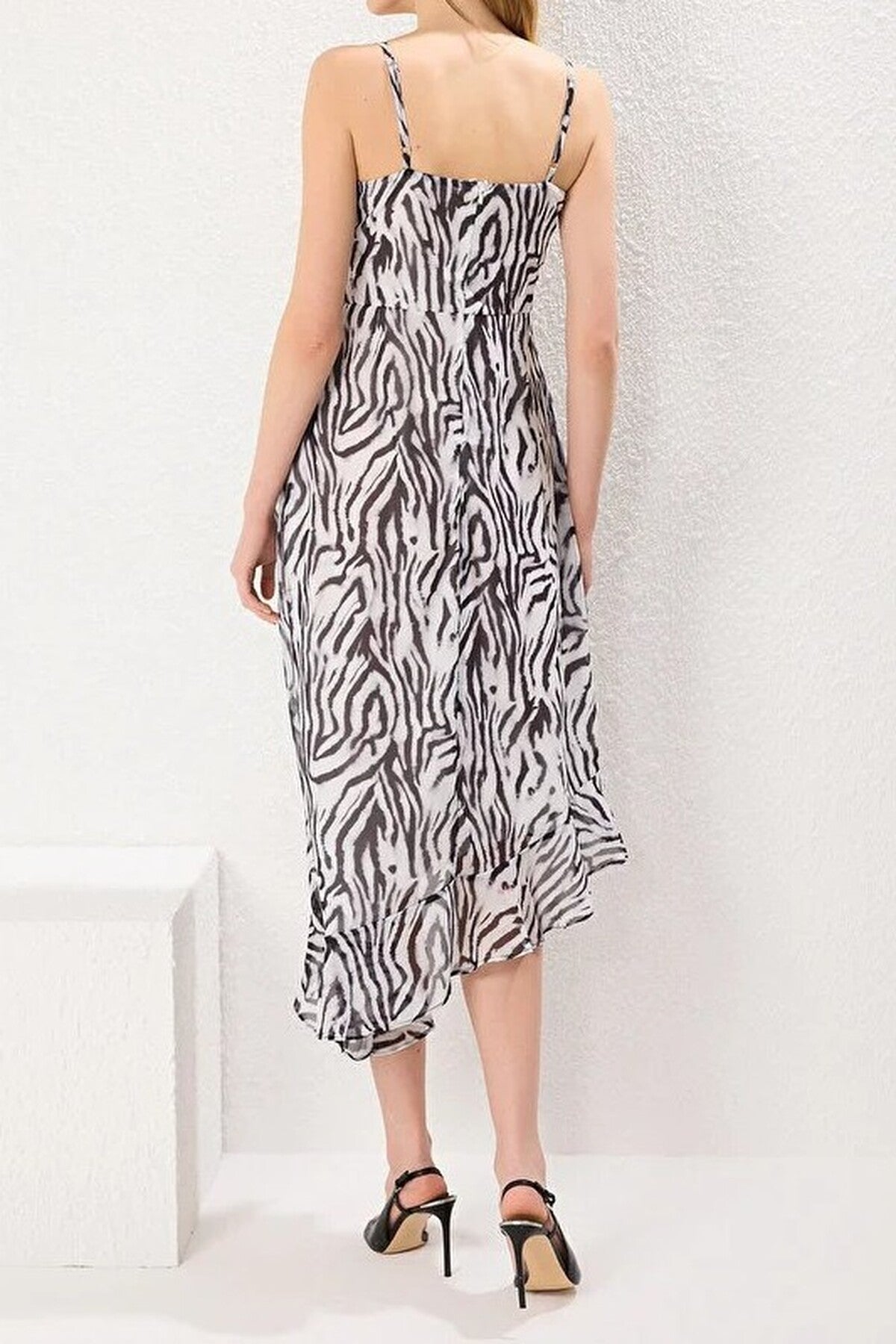 Floral Ruffled A-Line Lined Chiffon Woven Maxi Dress