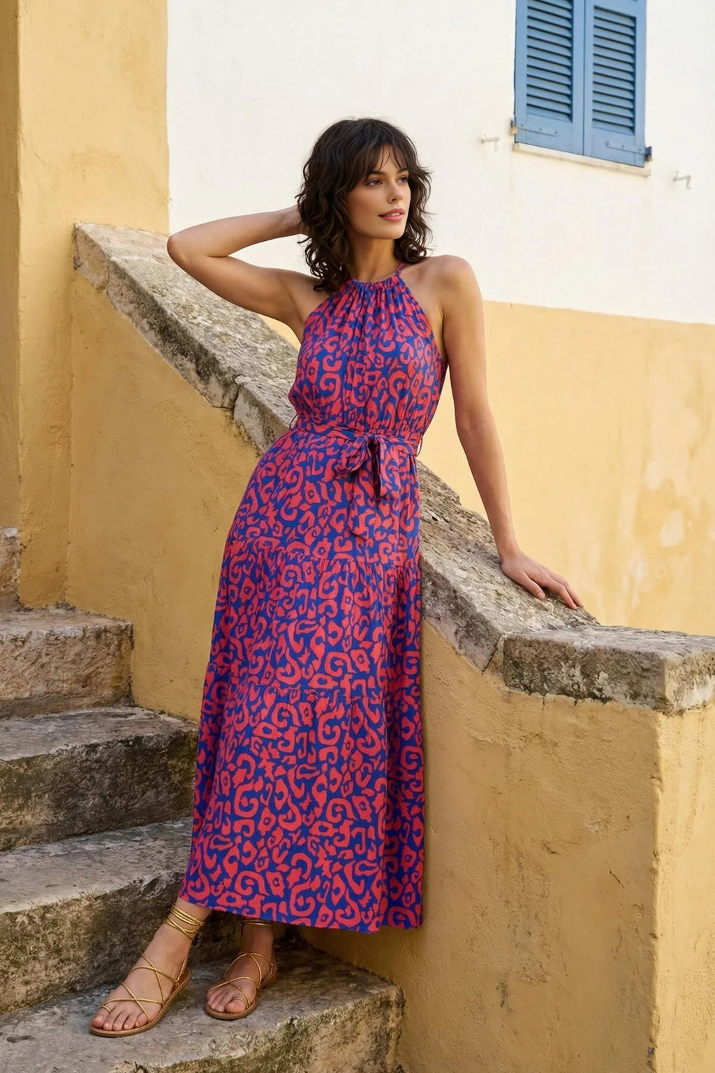 Halter Neck Lined Maxi Woven Dress