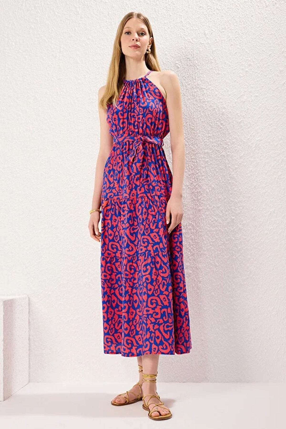 Halter Neck Lined Maxi Woven Dress