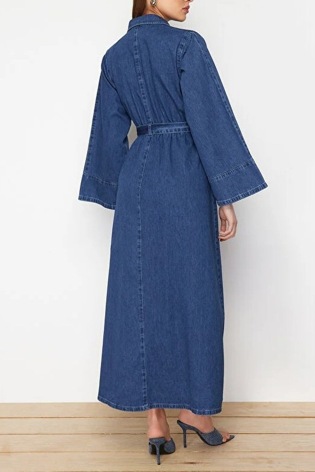 Belted Maxi Denim Shirt Dress