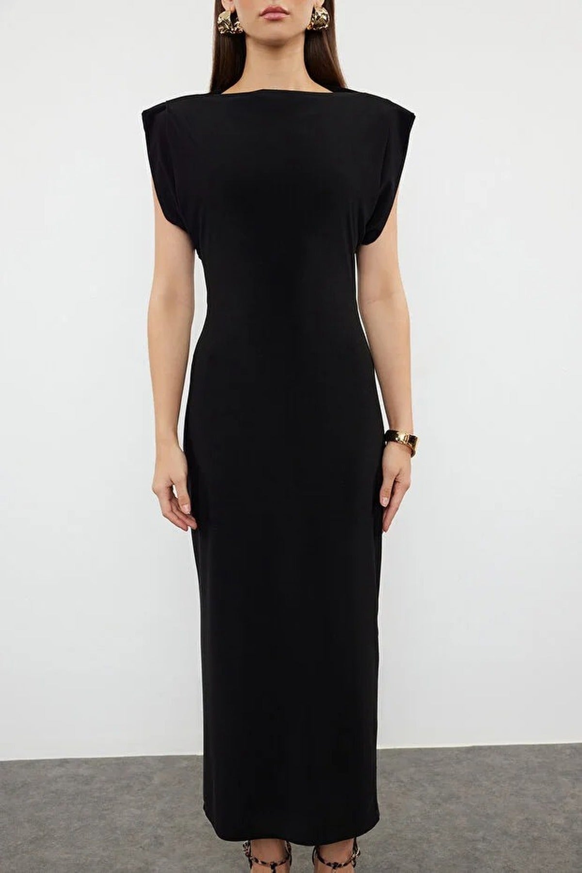 Padded Draped Bodycon Midi Dress