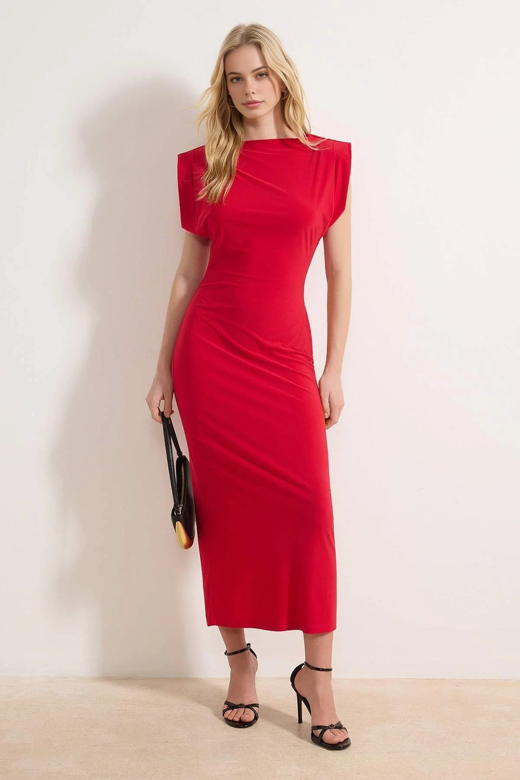 Padded Draped Bodycon Midi Dress