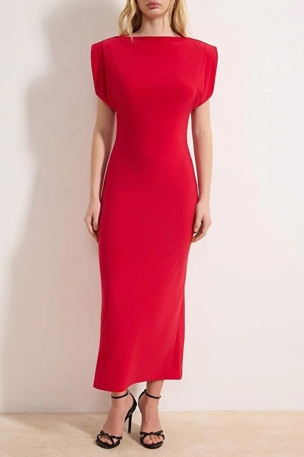 Padded Draped Bodycon Midi Dress
