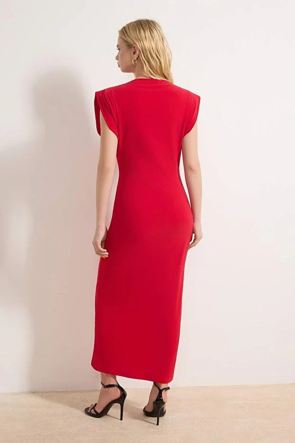 Padded Draped Bodycon Midi Dress