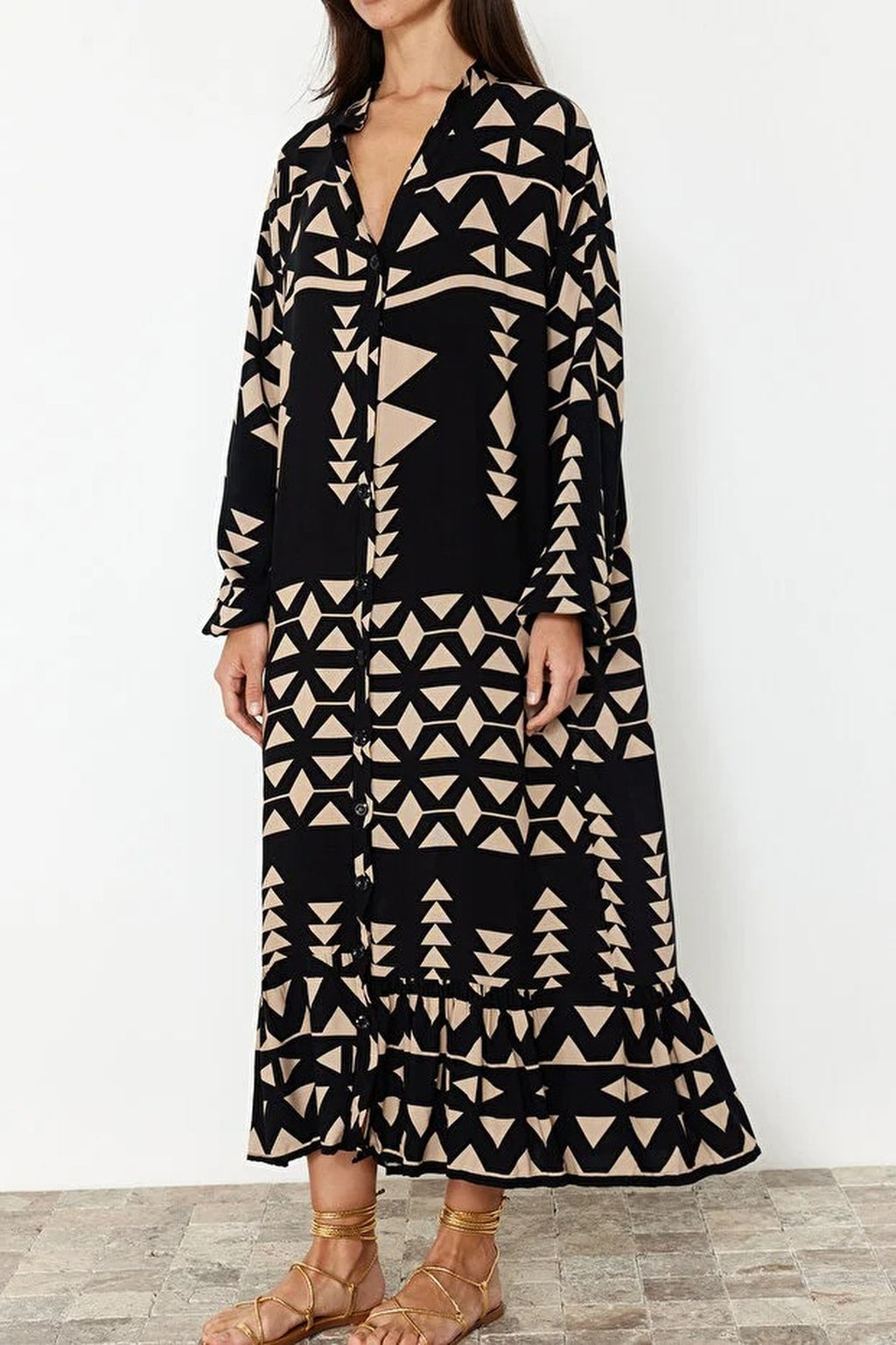 Midi Wide Fit Ethnic Border Detail Boho Woven Dress