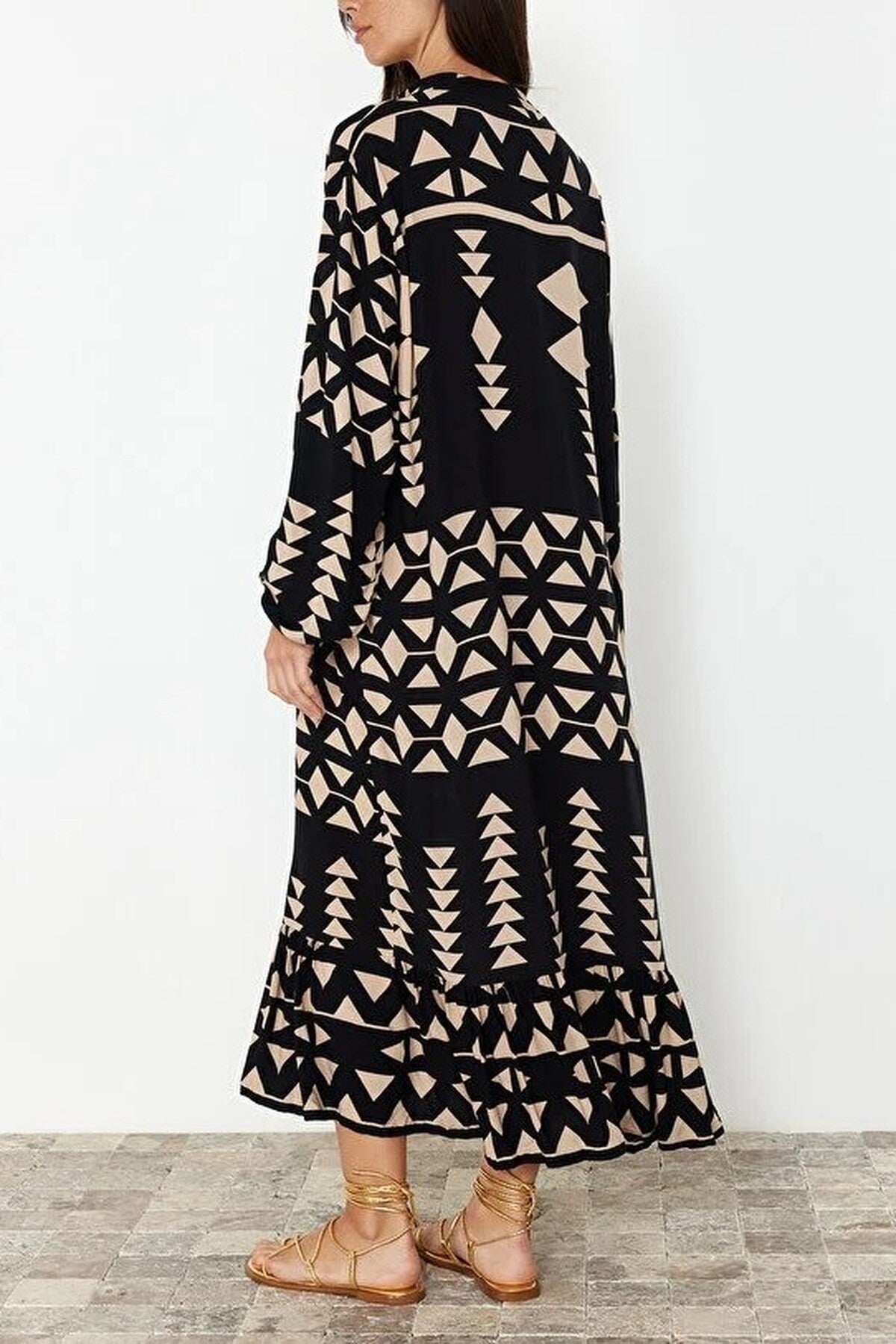 Midi Wide Fit Ethnic Border Detail Boho Woven Dress