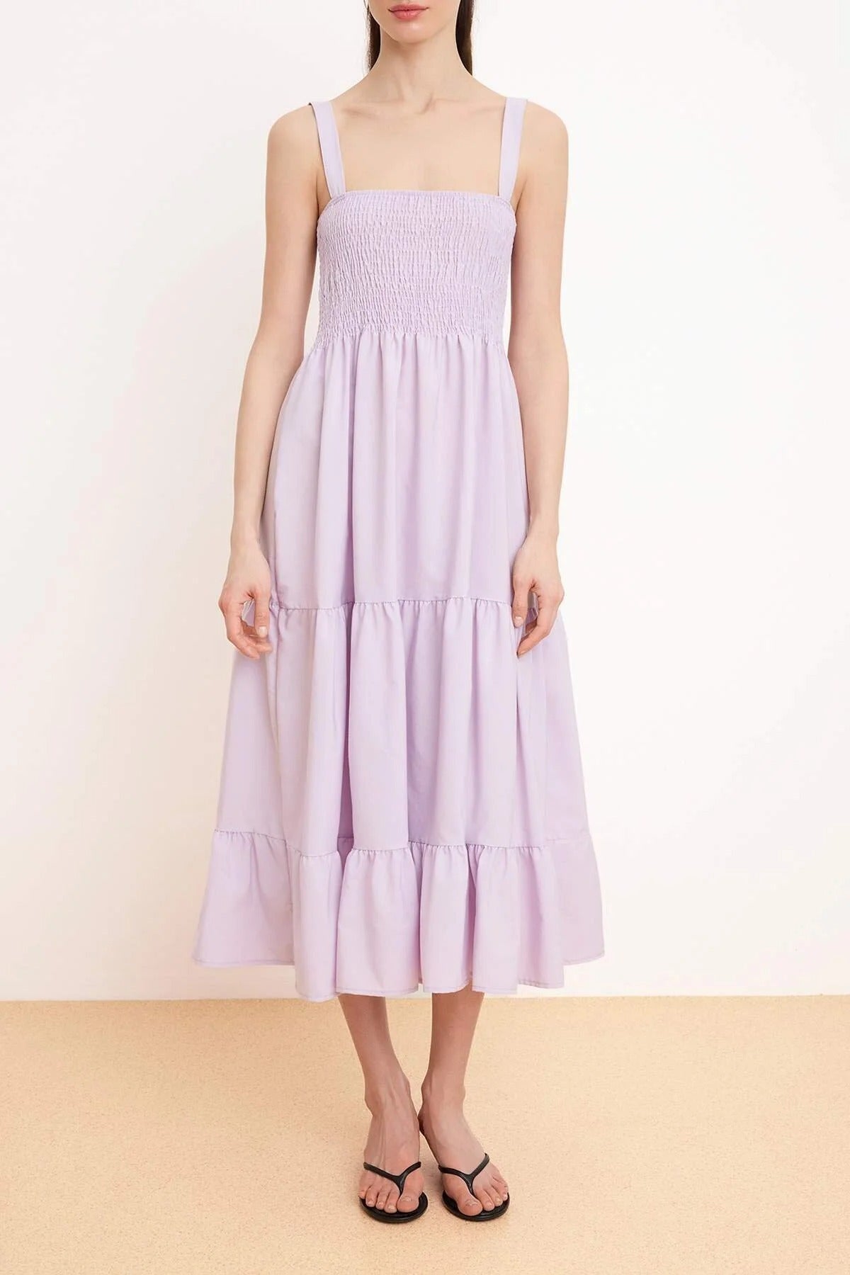 Ruched Square Neck Thick Strap A-Line Maxi Dress