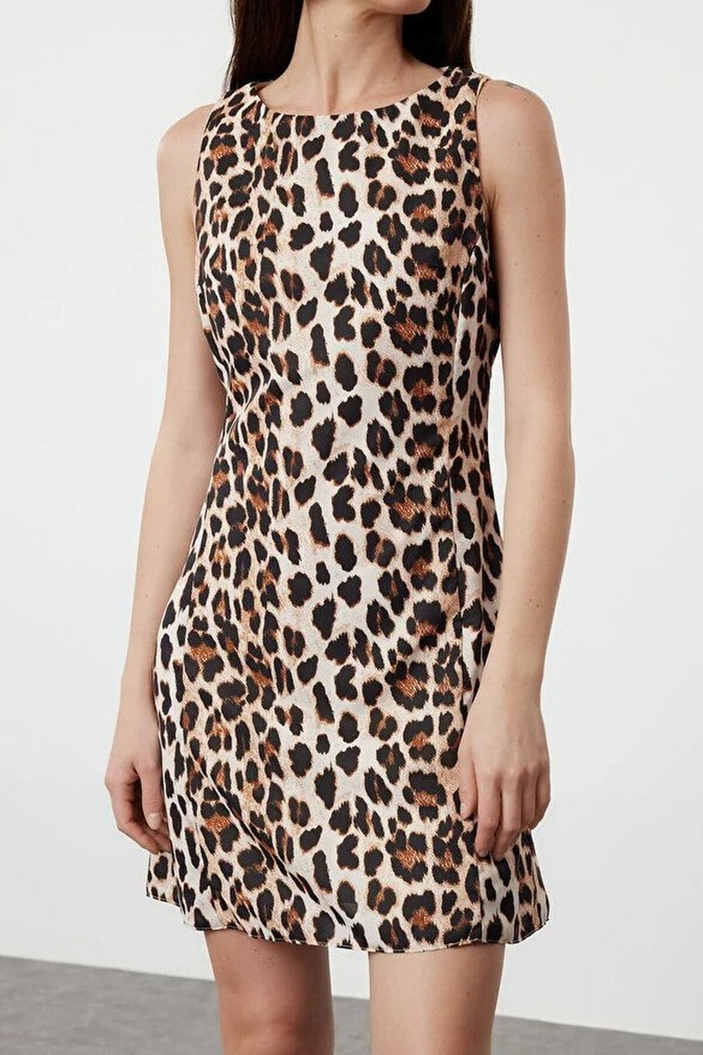 Leopard Print Mini Satin Woven Dress