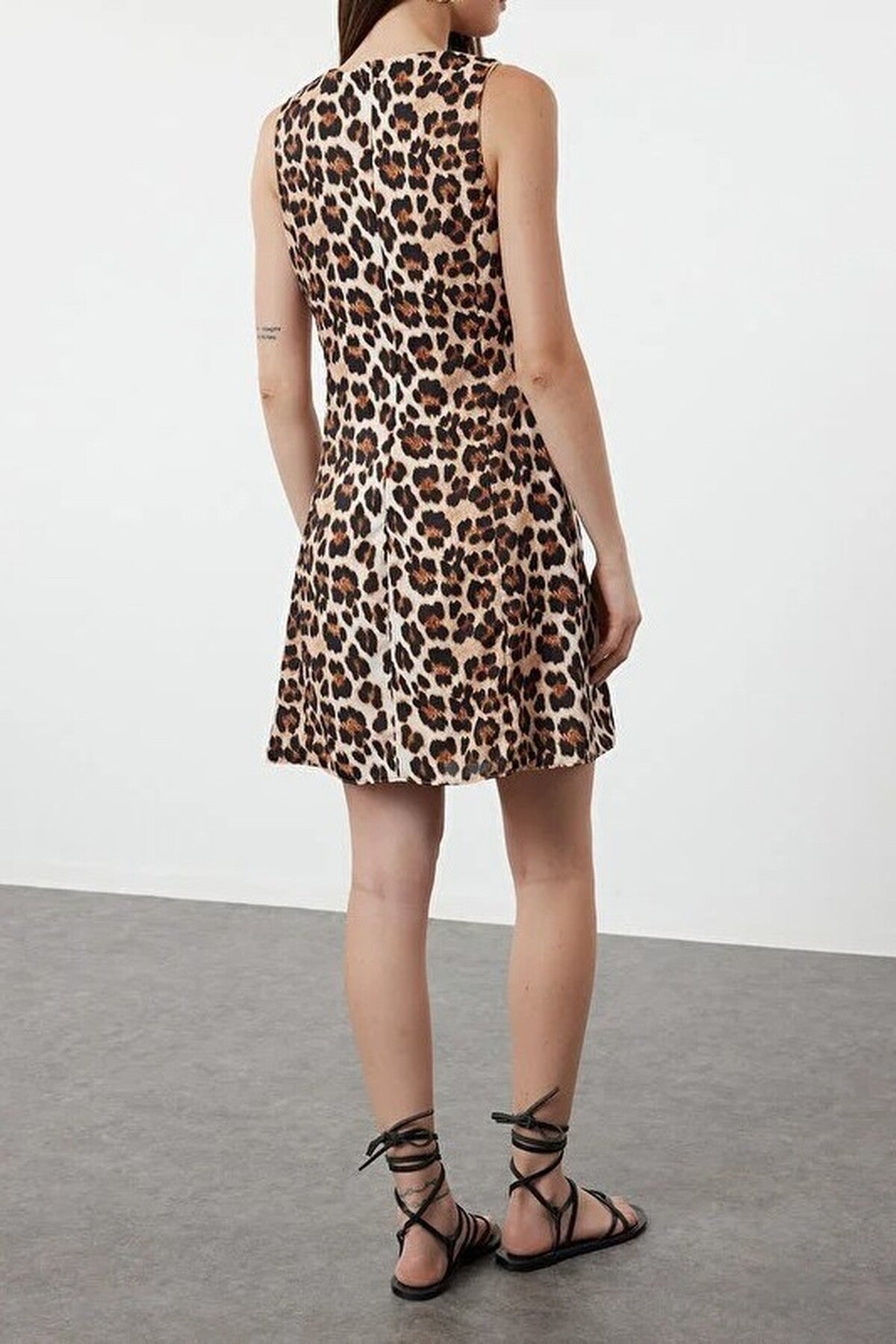 Leopard Print Mini Satin Woven Dress