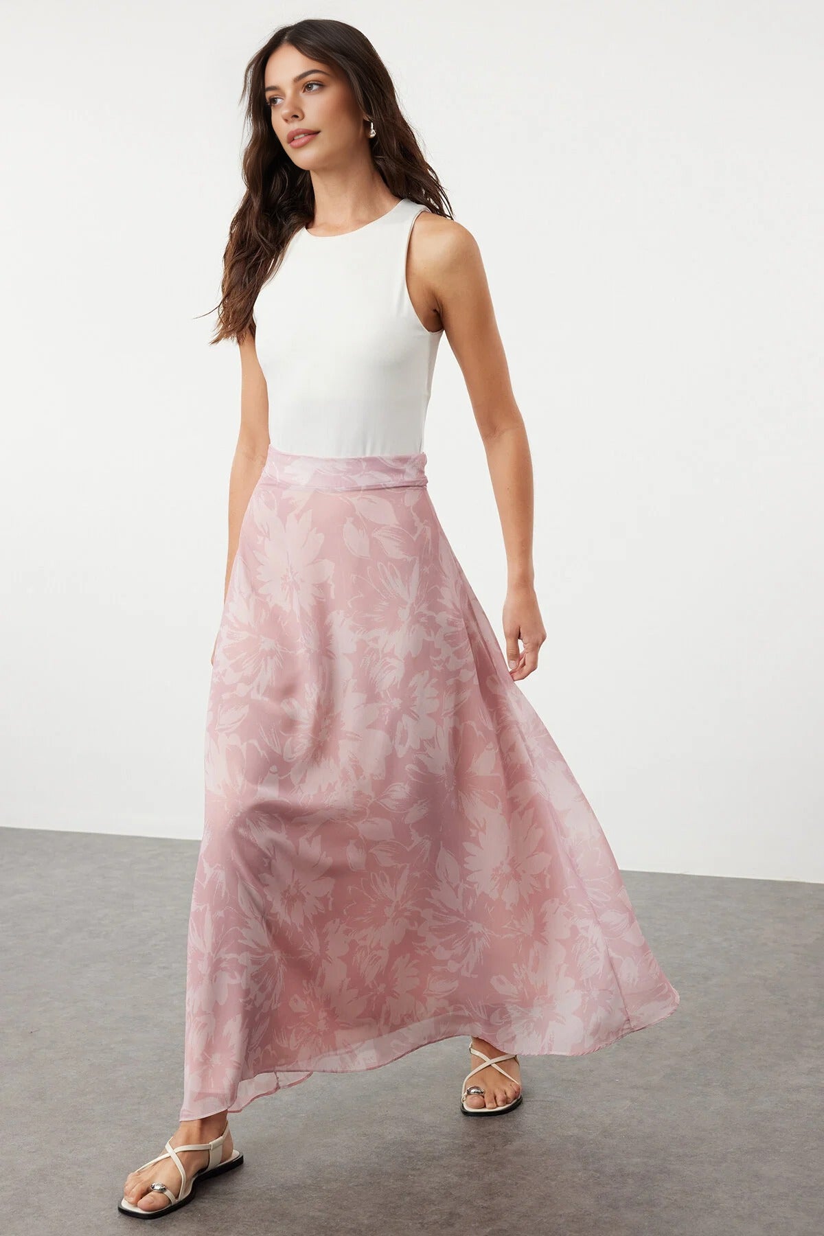 A-Line Flared Lined Chiffon Maxi Skirt