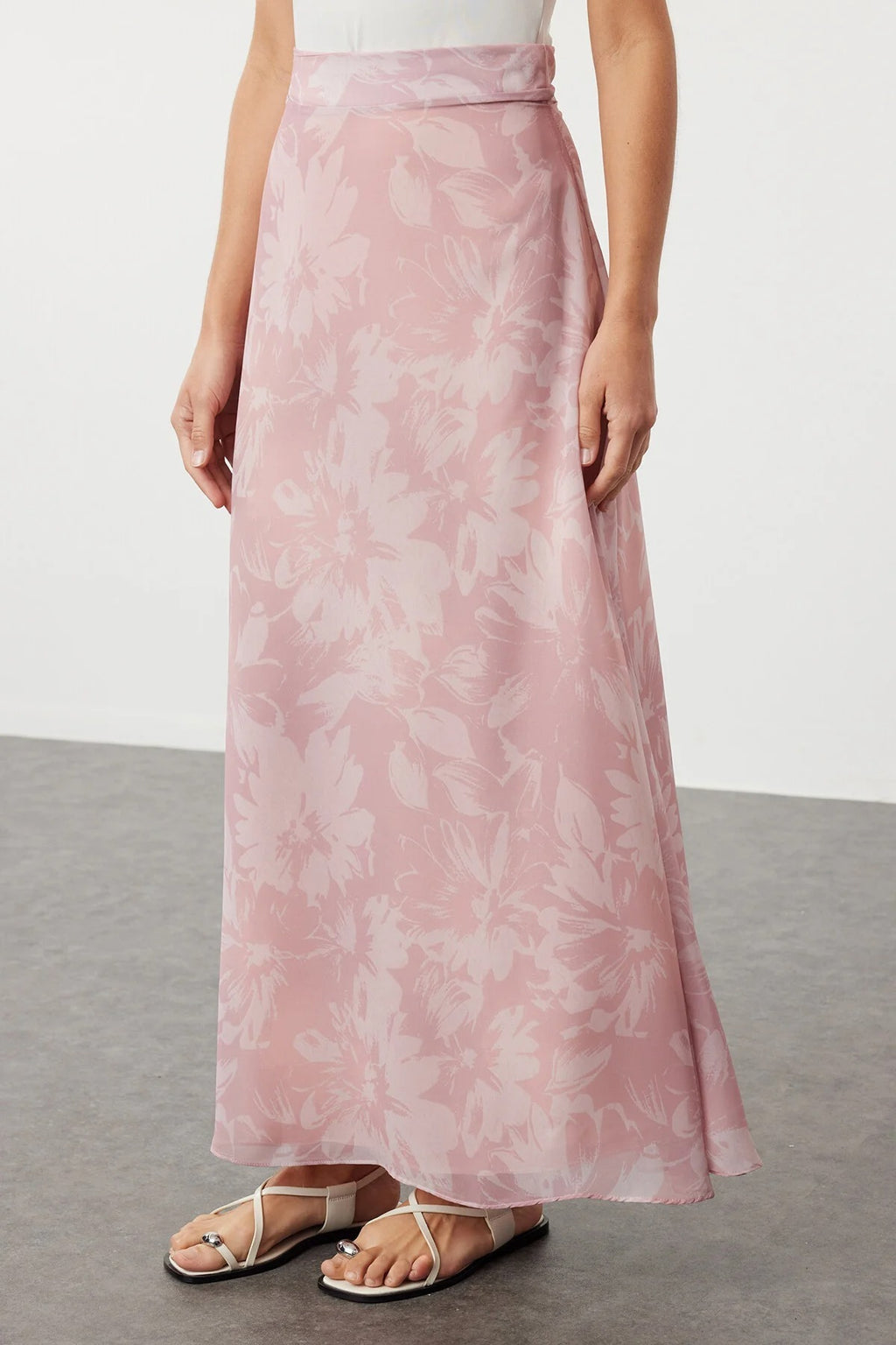 A-Line Flared Lined Chiffon Maxi Skirt