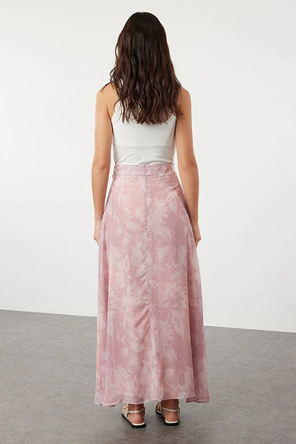 A-Line Flared Lined Chiffon Maxi Skirt