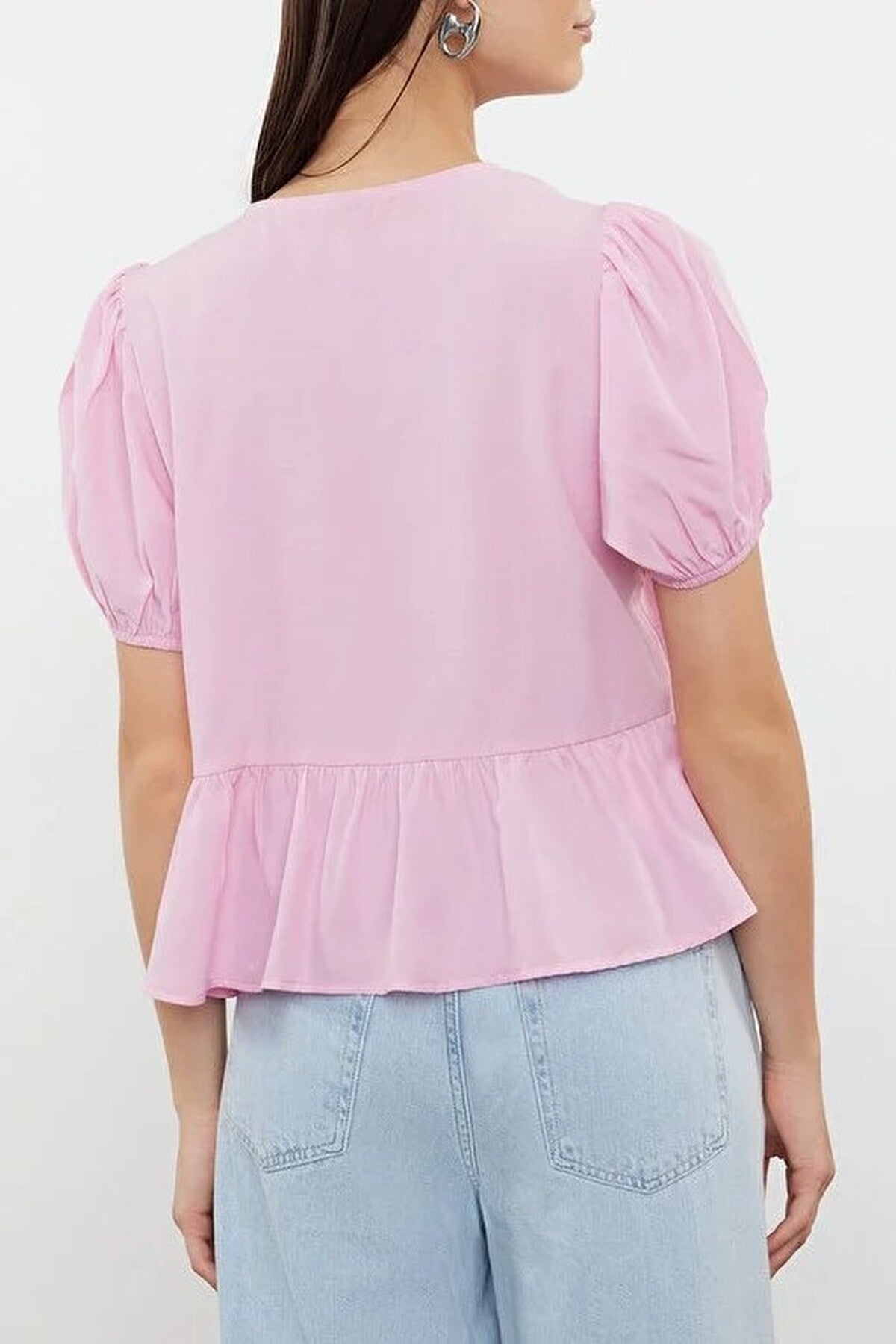 Tie Front V-Neck Short Sleeve Woven Shirt