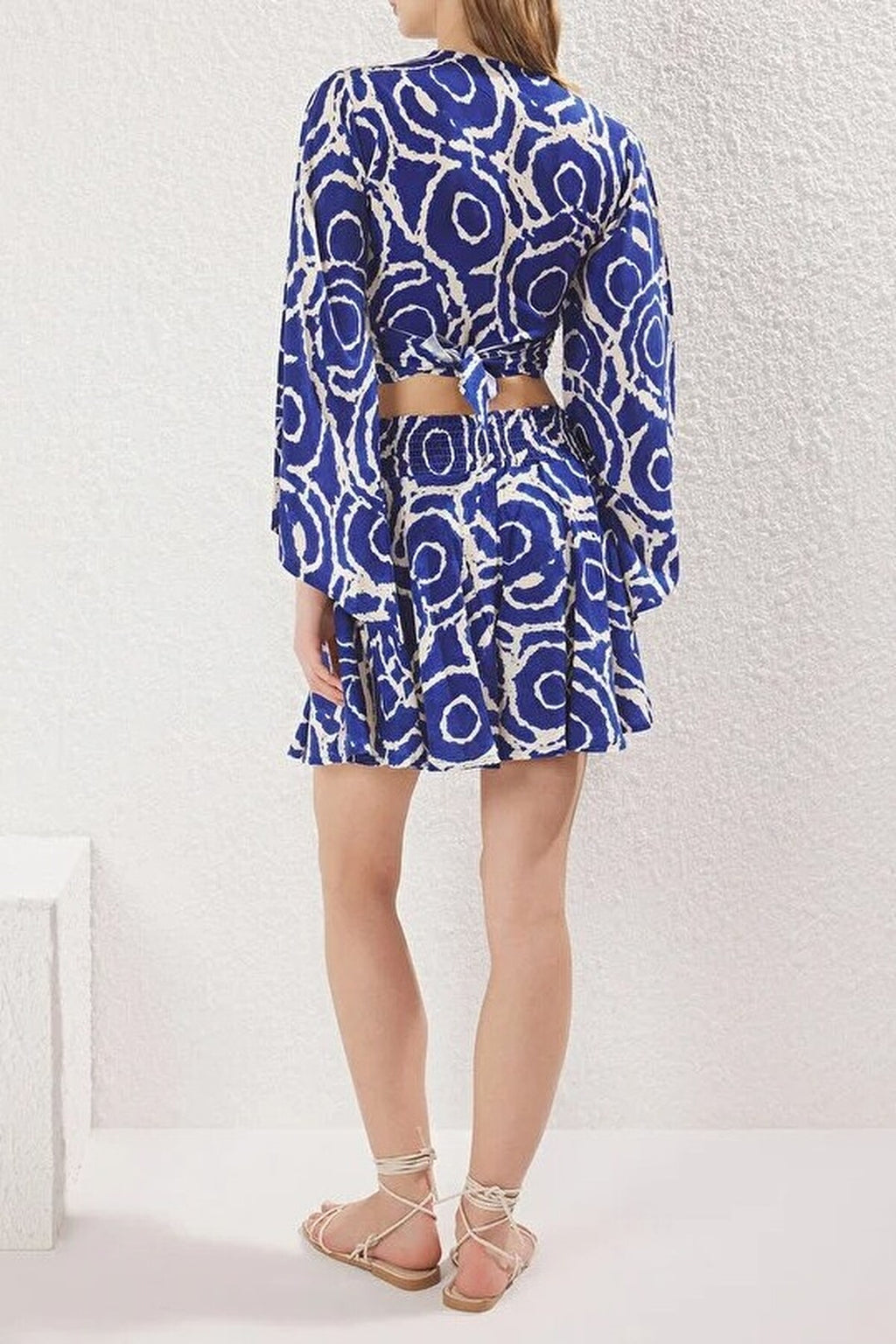 2-Piece Viscose Crop Blouse and Short Skirt Set with Front Tie Detail